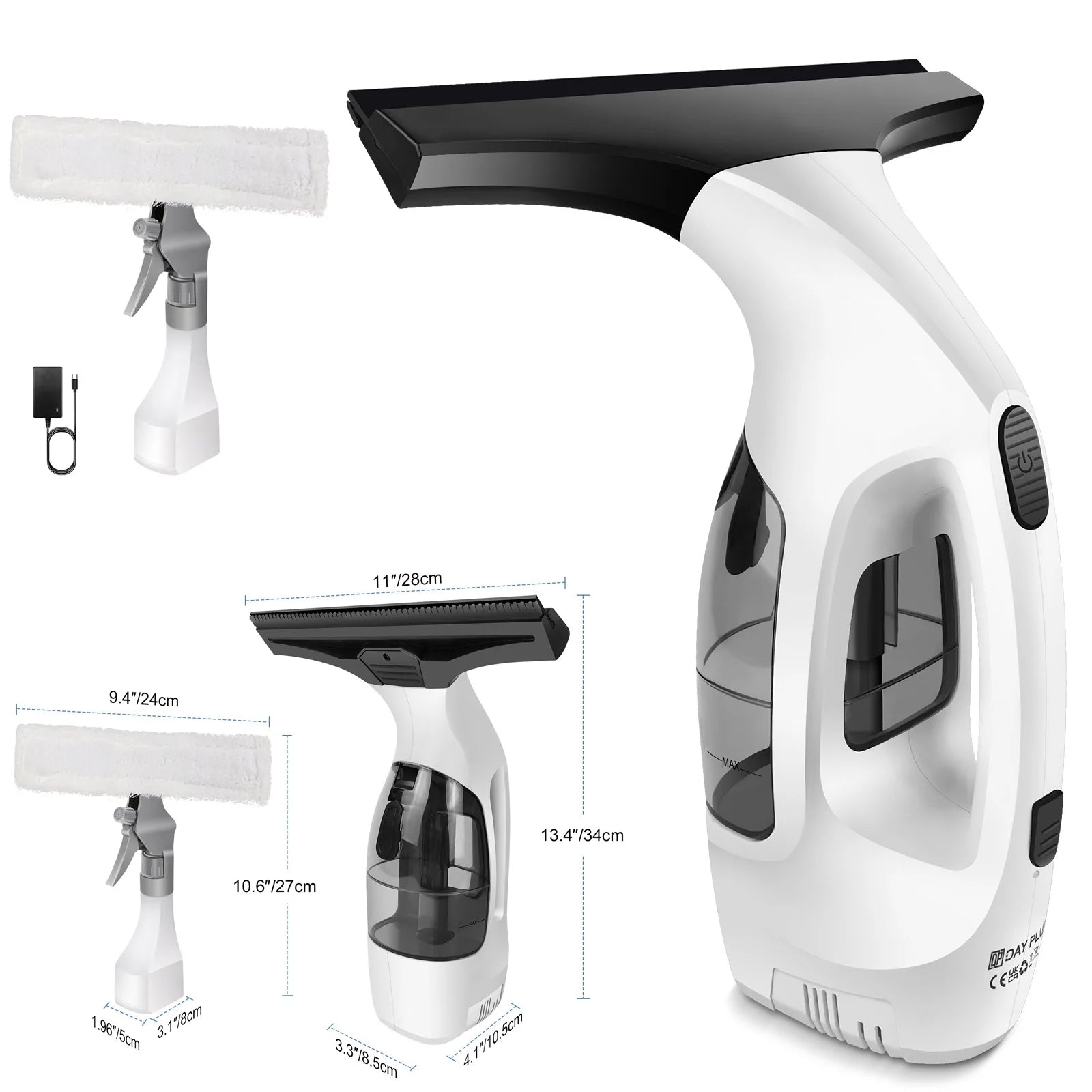 Cordless Rechargeable Window Vacuum Cleaner – 2-in-1 Squeegee & Microfibre Scrubber