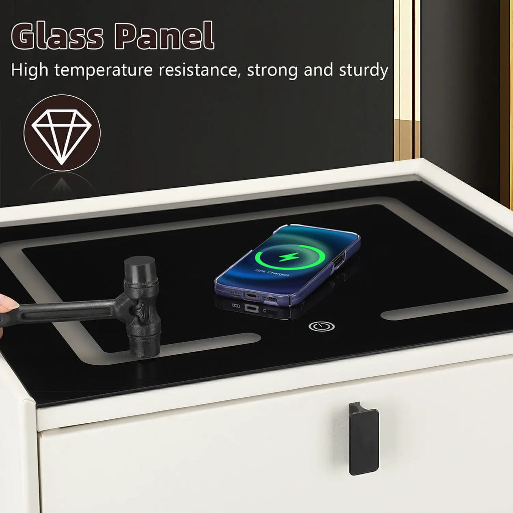 Smart LED Bedside Table with Wireless Charging & 2 Drawers