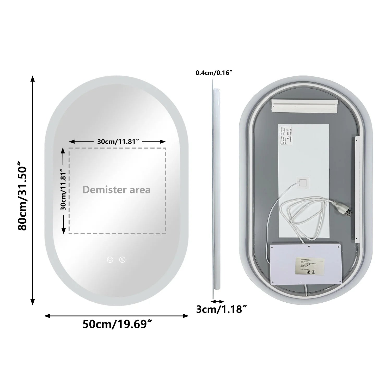 Oval LED Bathroom Mirror – Backlit, Anti-Fog & Touch Sensor | 3 Sizes