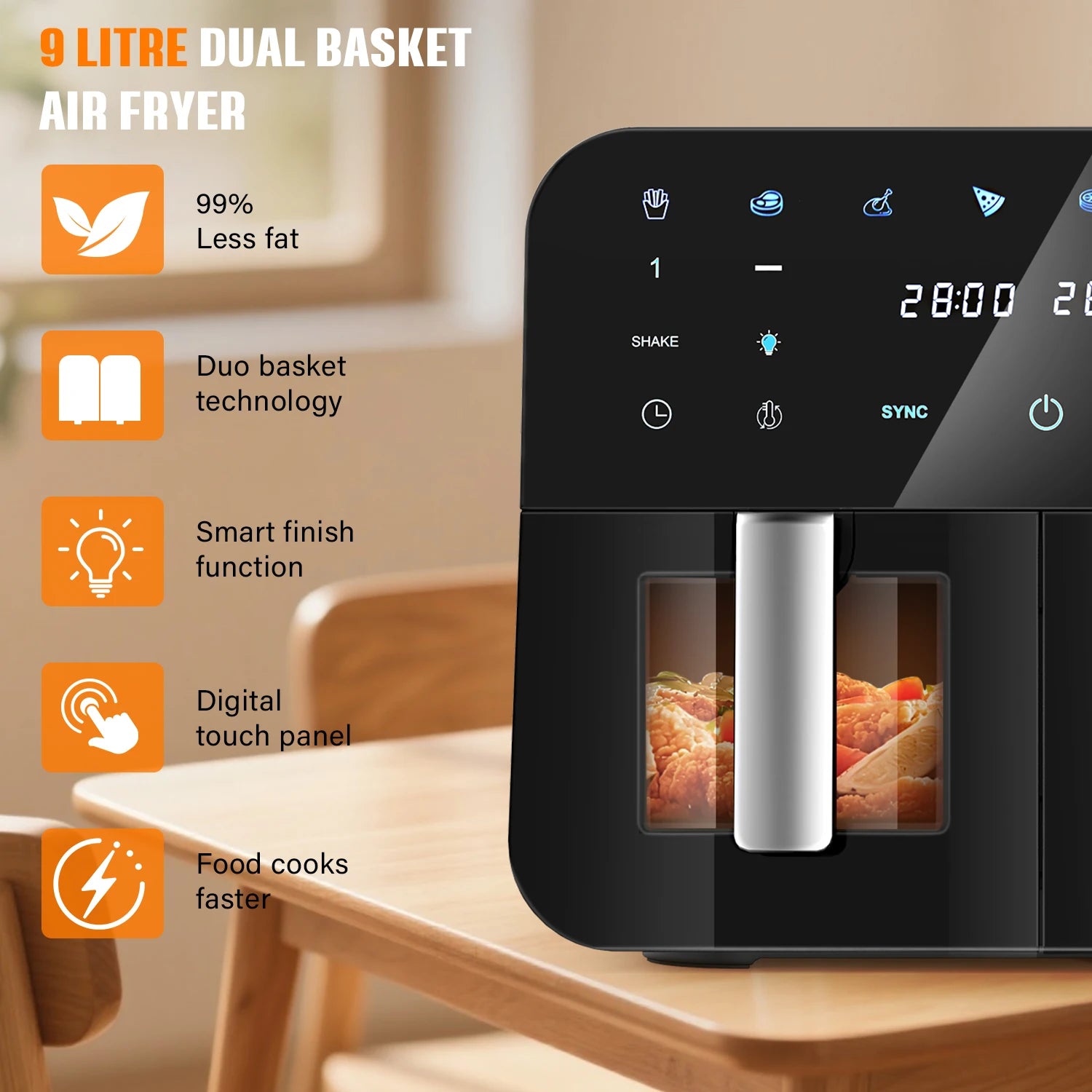 Oyajia 9L Dual-Zone Air Fryer | 8-in-1 Digital Cooker with Double Basket