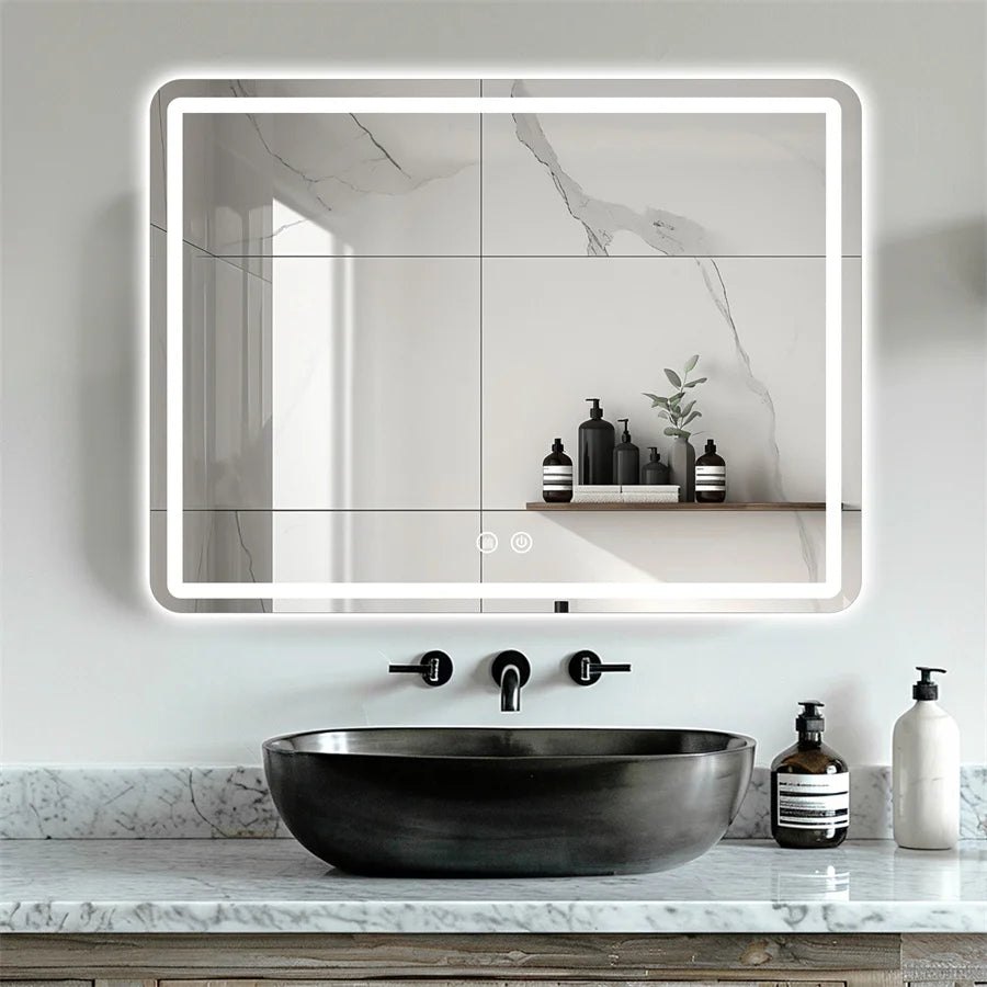 Wall-Mounted LED Bathroom Mirror – IP54 Waterproof, Touch Switch & Dimmable | 3 Sizes