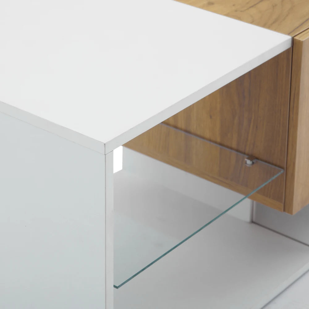 Ye TV Stand with 2 Drawers, LED Media Console Sideboard, 160 x 40 x 42cm, Wood & White, for 70 Inch TV