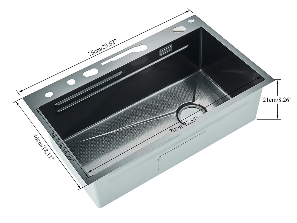 304 Stainless Steel Waterfall Kitchen Sink with Digital Display