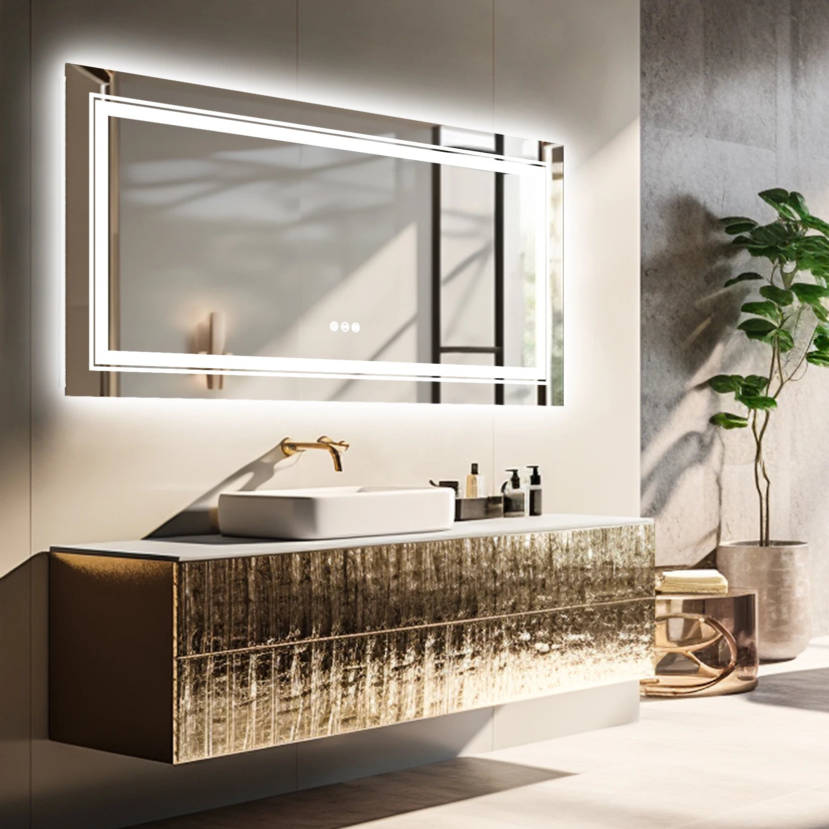 Large Rectangle LED Bathroom Mirror – Dimmable, Anti-Fog, Backlit & Front-Lit
