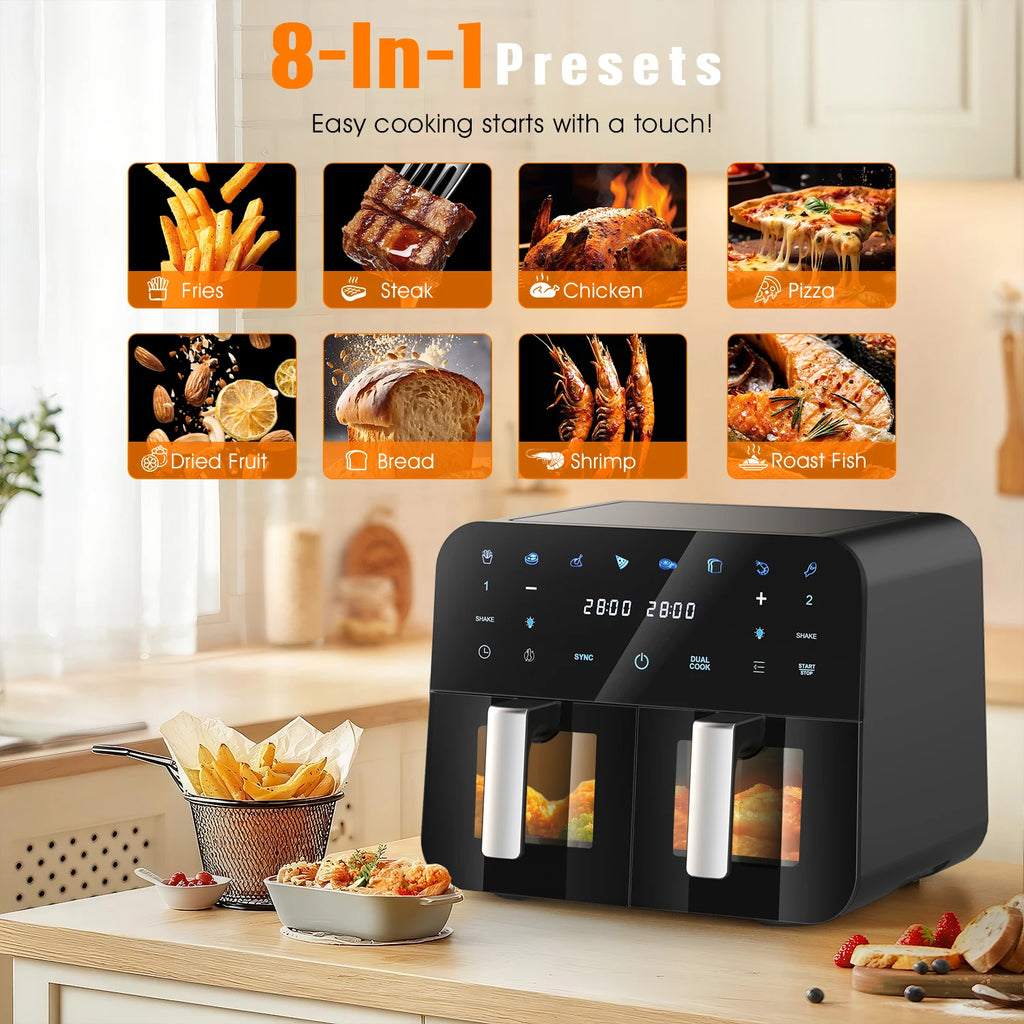 Oyajia 9L Dual-Zone Air Fryer | 8-in-1 Digital Cooker with Double Basket