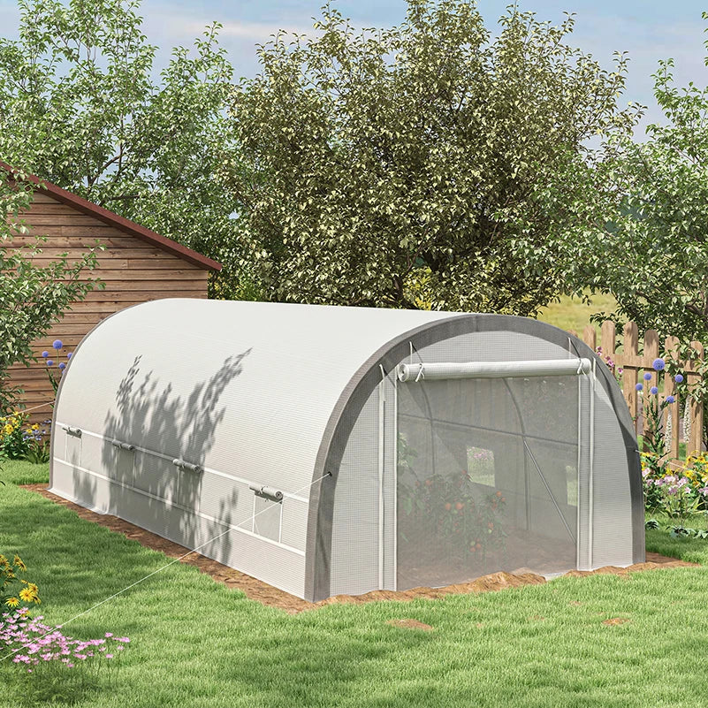 6x3m Polytunnel Greenhouse with Mesh Door & Windows