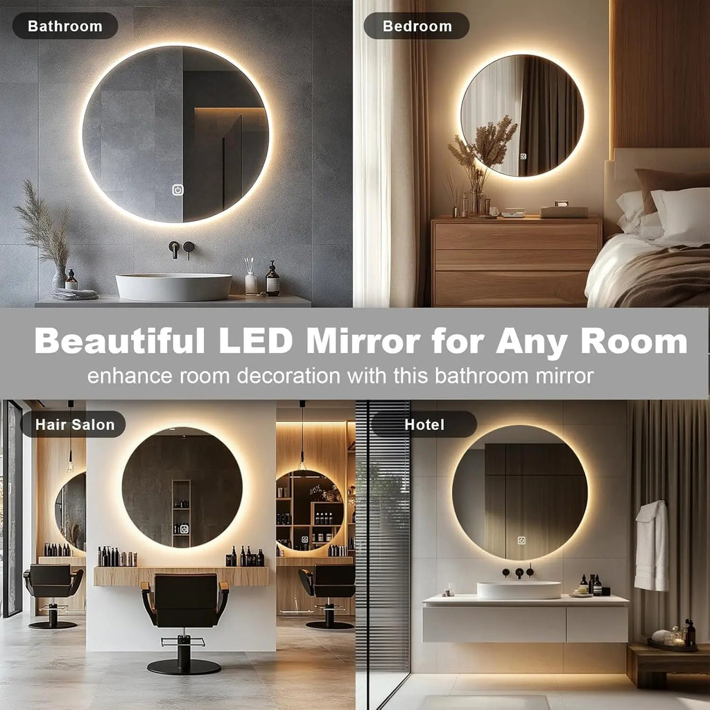 Round LED Bathroom Mirror 50cm | Backlit Vanity Mirror with Dimmable Lights