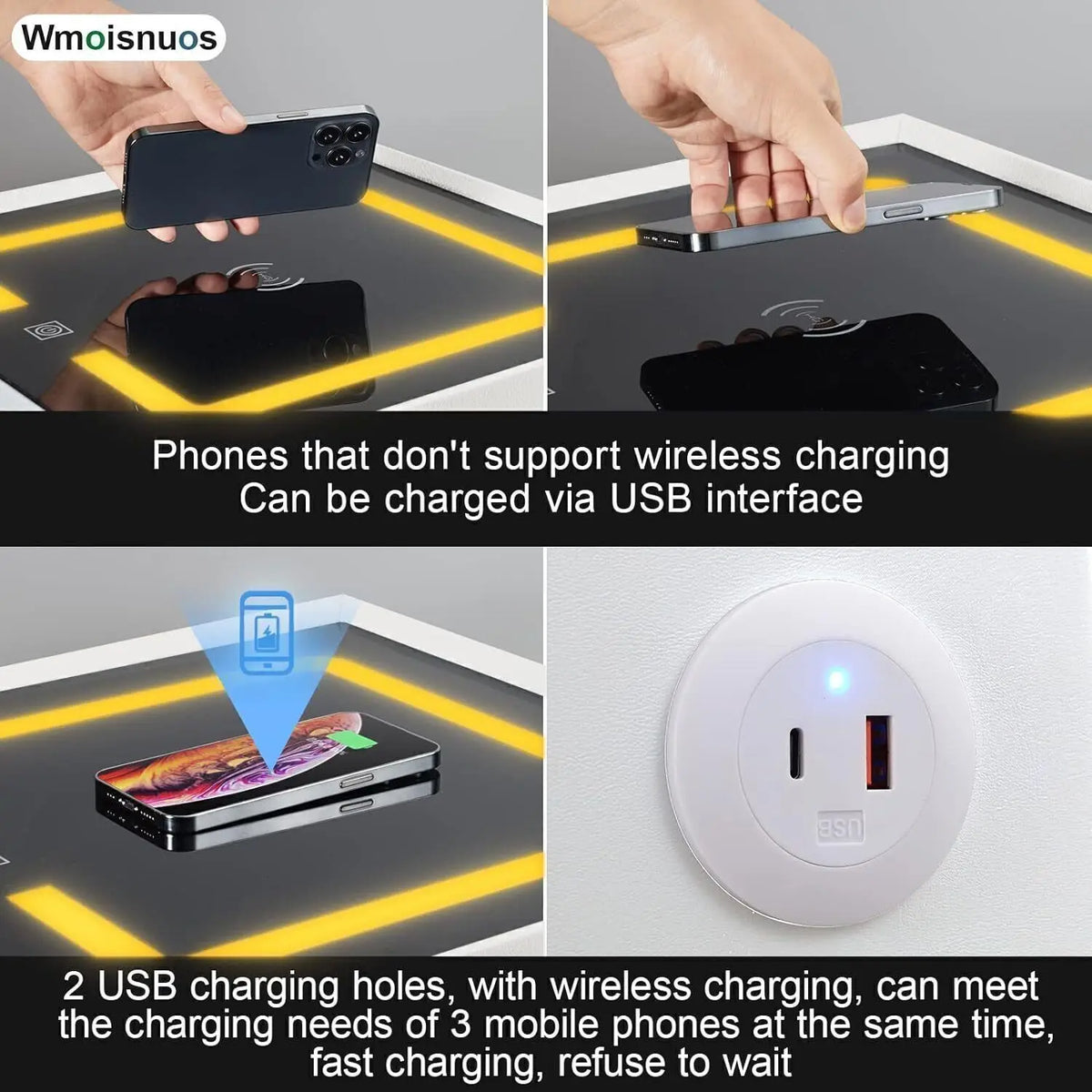 Smart LED Bedside Table with Wireless Charging & 2 Drawers