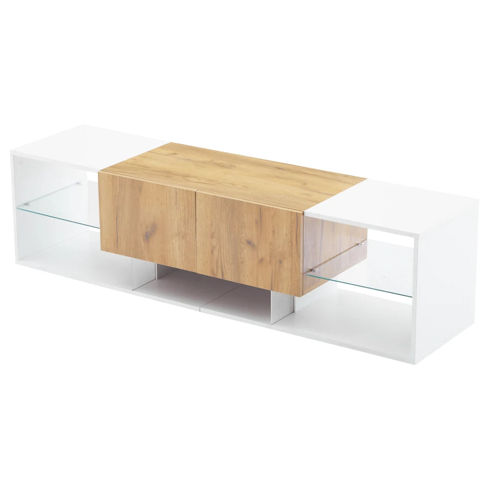 Ye TV Stand with 2 Drawers, LED Media Console Sideboard, 160 x 40 x 42cm, Wood & White, for 70 Inch TV