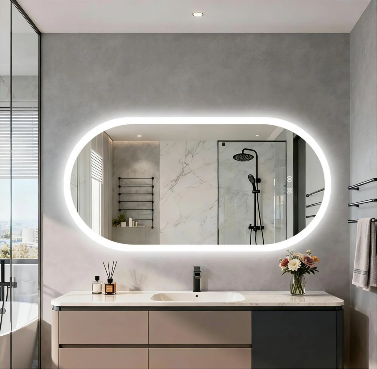 Oval LED Bathroom Mirror – Backlit, Anti-Fog & Touch Sensor | 3 Sizes