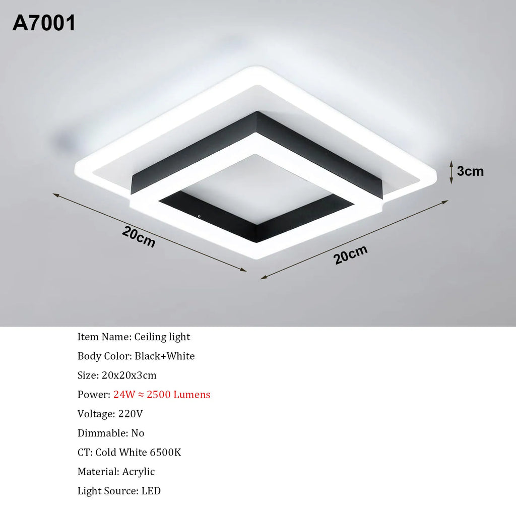 Modern Square Acrylic LED Ceiling Light — 24W, 6500K Cool White