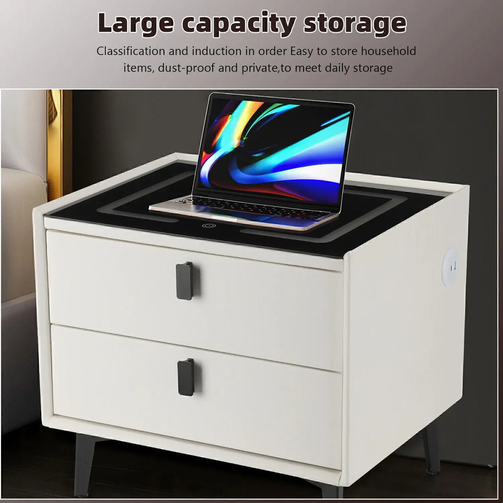 Smart LED Bedside Table with Wireless Charging & 2 Drawers