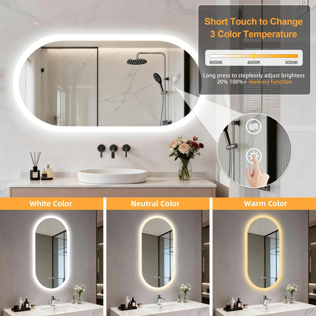 Oval LED Bathroom Mirror – Backlit, Anti-Fog & Touch Sensor | 3 Sizes