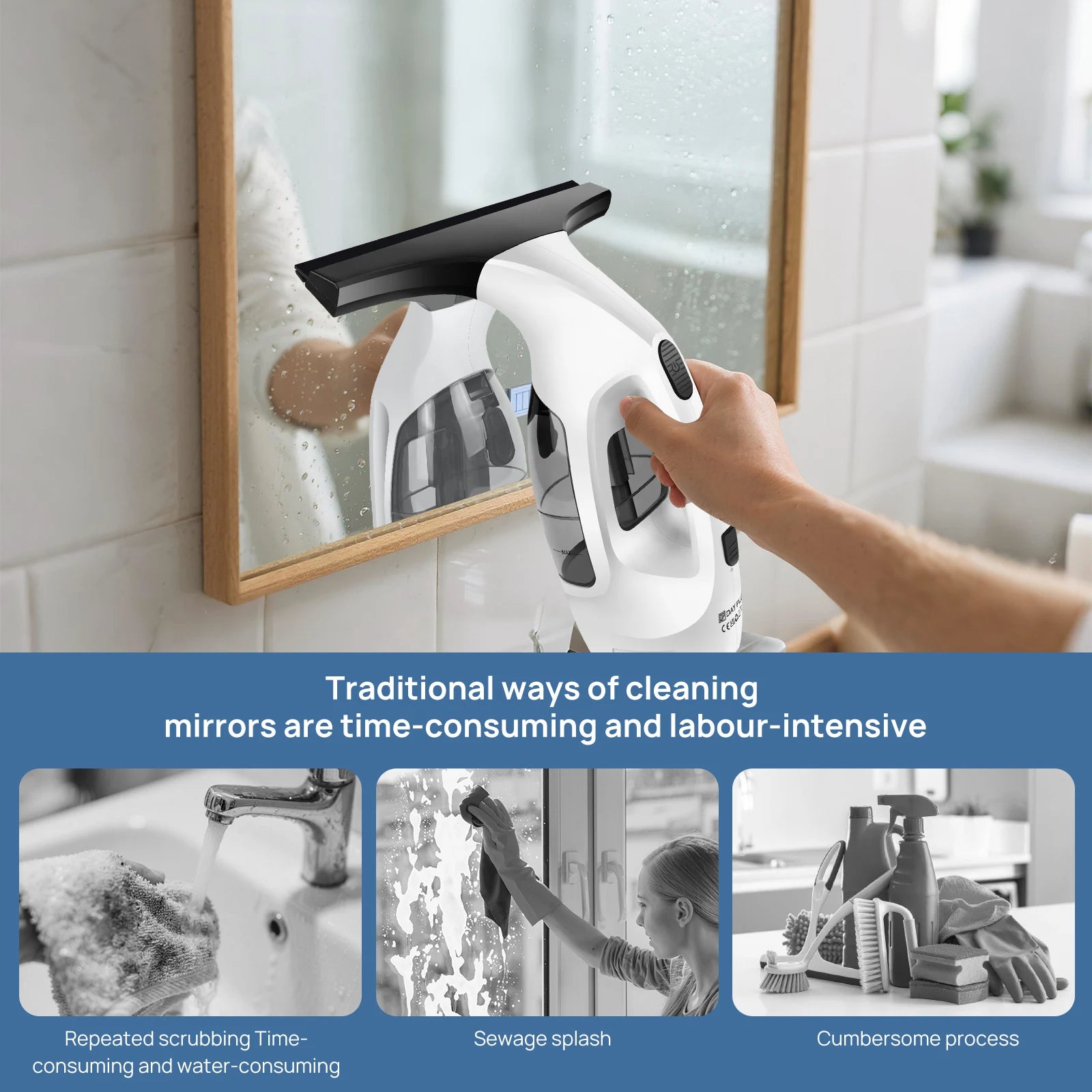 Cordless Rechargeable Window Vacuum Cleaner – 2-in-1 Squeegee & Microfibre Scrubber