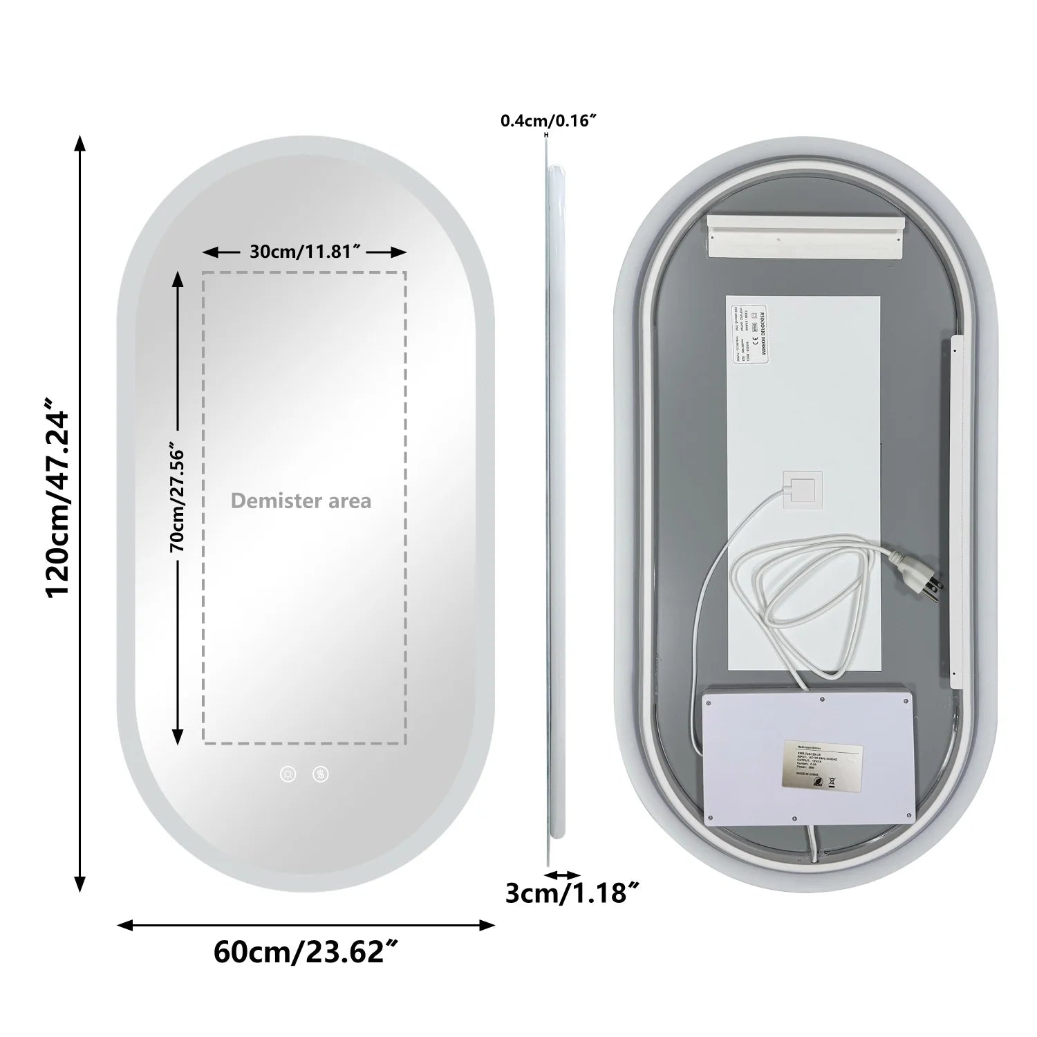 Oval LED Bathroom Mirror – Backlit, Anti-Fog & Touch Sensor | 3 Sizes