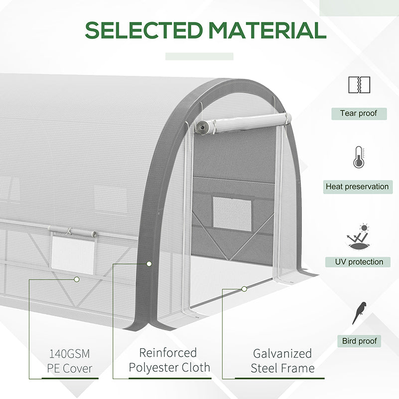 6x3m Polytunnel Greenhouse with Mesh Door & Windows