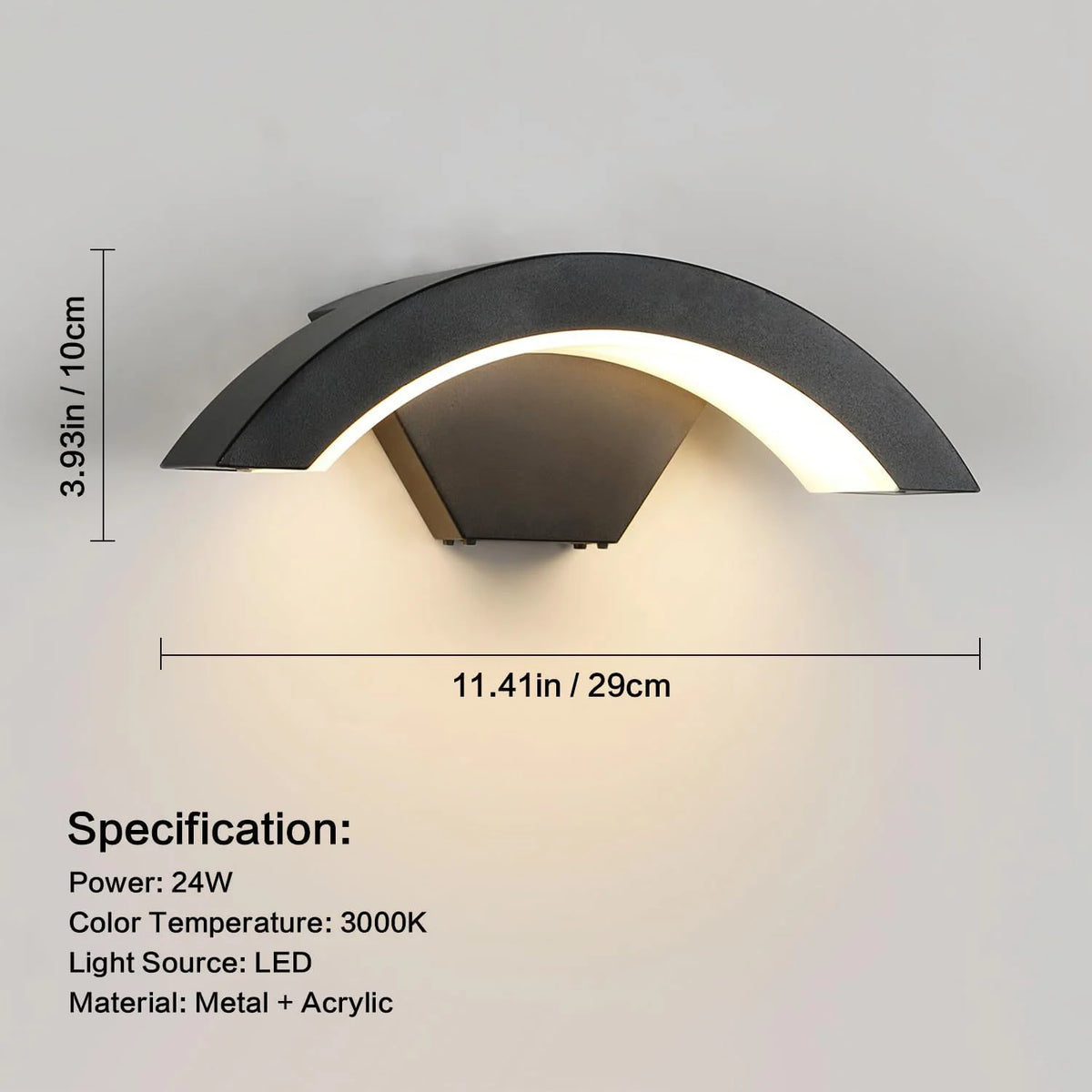 24W LED Modern Outdoor Wall Sconce | Warm White 3000K | Black Iron
