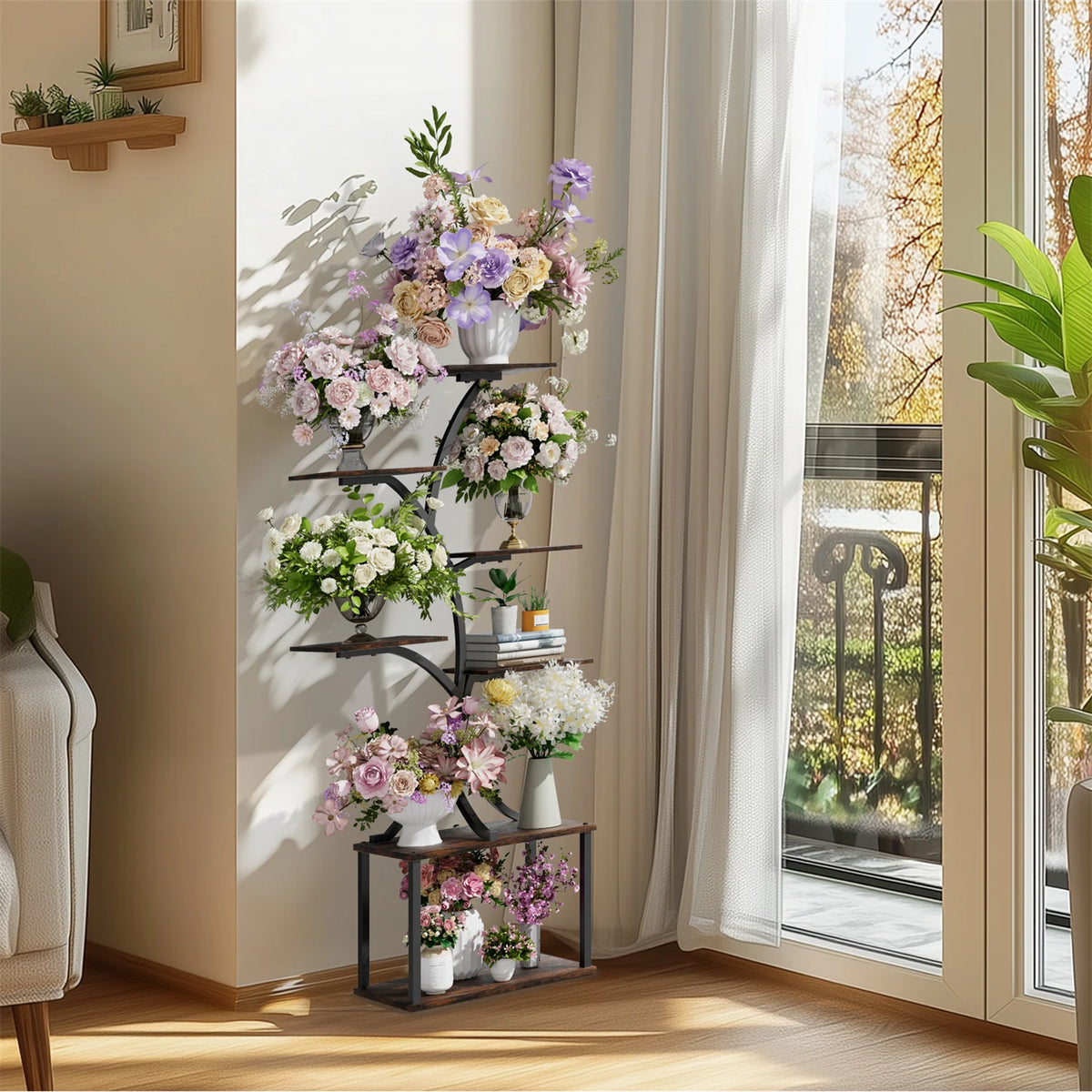 7-Tier Tree-Shaped Plant Stand – Metal Flower Display Rack