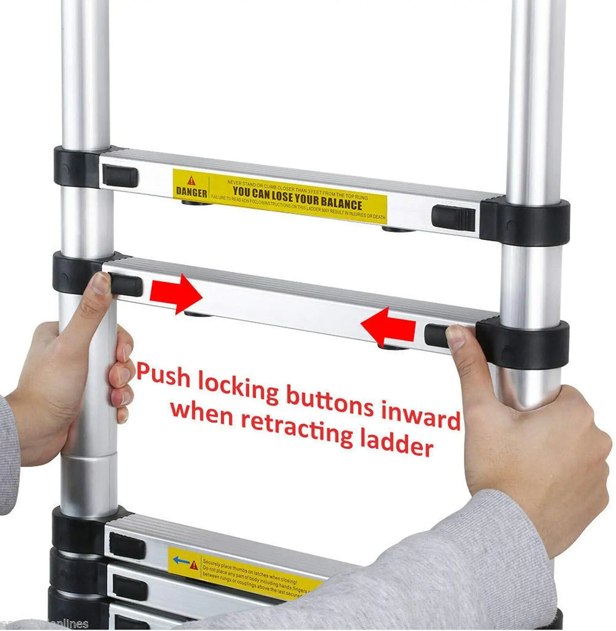 3.8m Aluminium Telescopic Ladder, Multi-Purpose A-Frame & Extension Ladder with Stabiliser Bar, 150kg, EN131