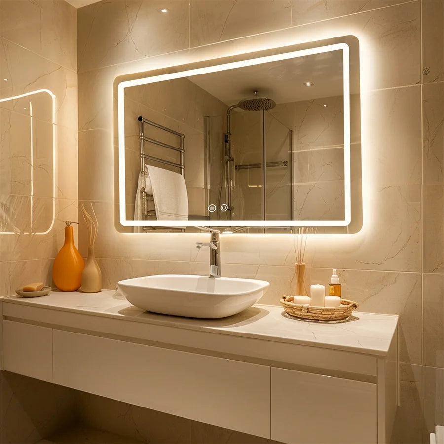 Wall-Mounted LED Bathroom Mirror – IP54 Waterproof, Touch Switch & Dimmable | 3 Sizes