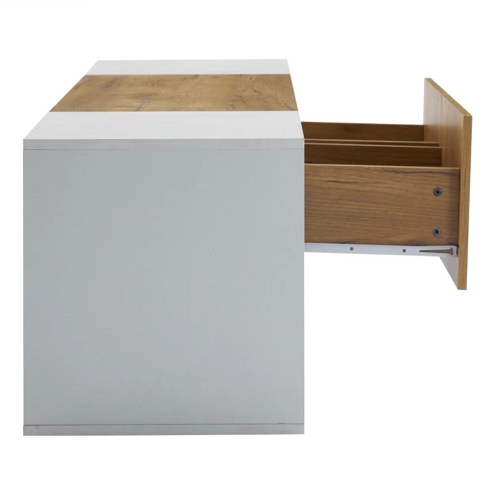 Ye TV Stand with 2 Drawers, LED Media Console Sideboard, 160 x 40 x 42cm, Wood & White, for 70 Inch TV