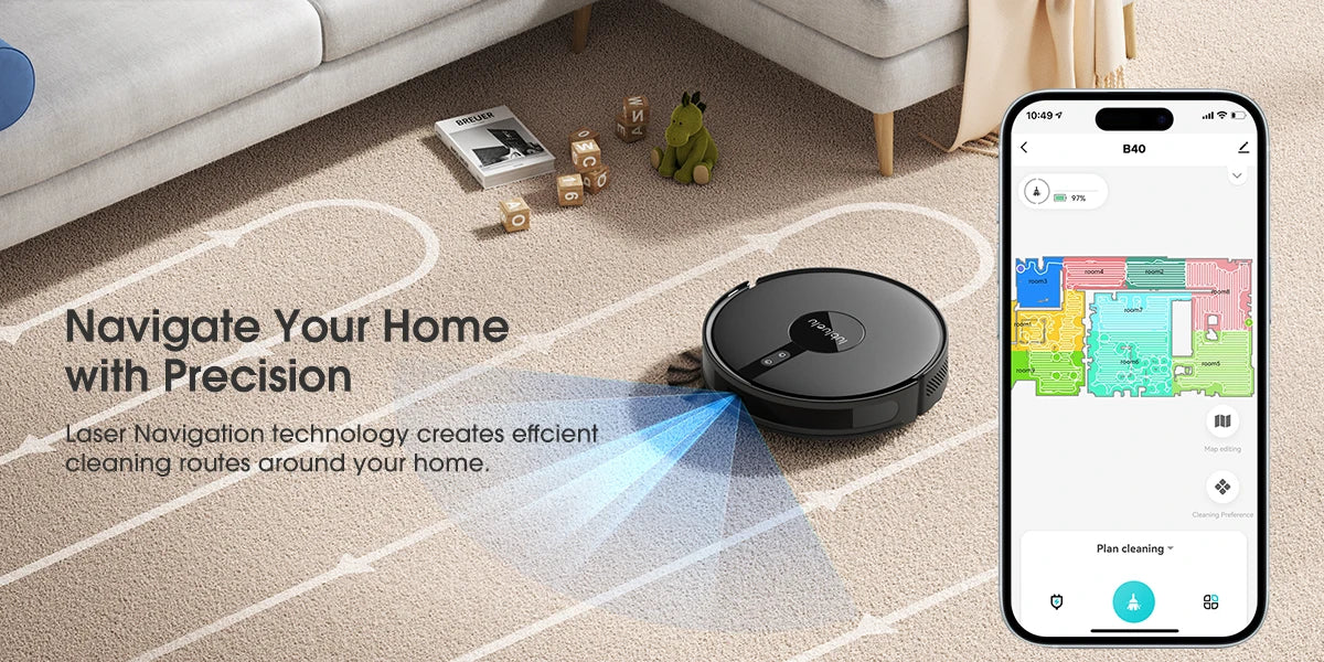 Lubluelu B40 Robot Vacuum & Mop | 7500Pa Suction, Smart Mapping, App Control
