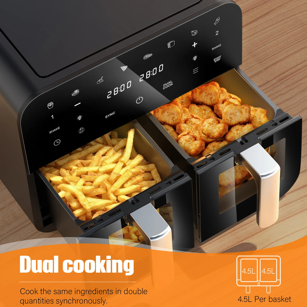 Oyajia 9L Dual-Zone Air Fryer | 8-in-1 Digital Cooker with Double Basket