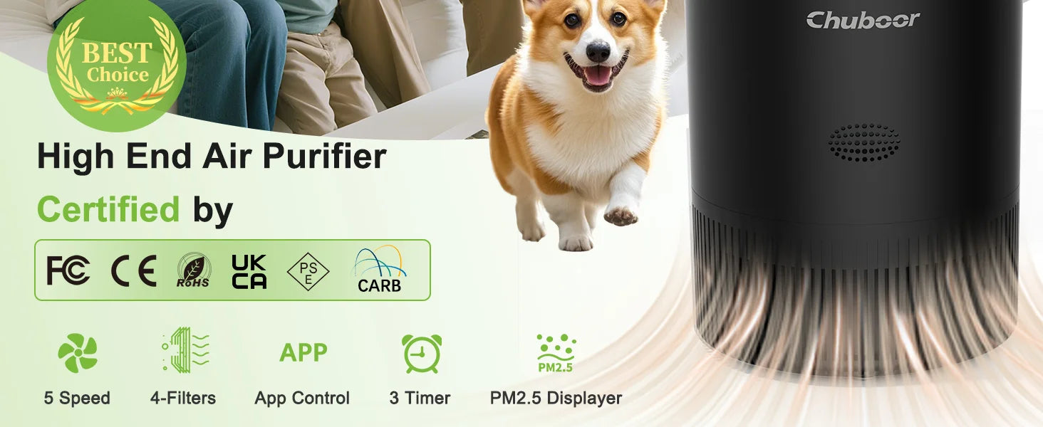 Smart WiFi Air Purifier – H13 HEPA, App & Alexa Control, PM2.5 Monitor | Pet & Home