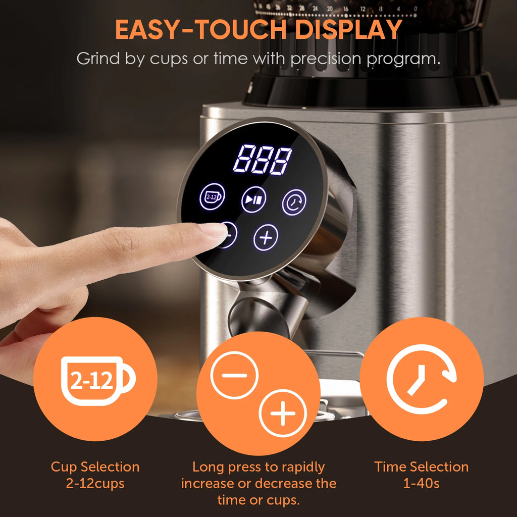 Electric Conical Burr Coffee Grinder – 48 Grind Settings, Anti-Static & Espresso Ready