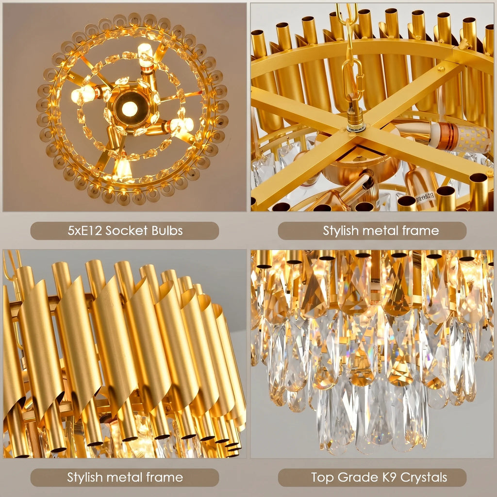 Modern Gold 3-Tier K9 Crystal Chandelier | 5-Light Luxury Ceiling Light