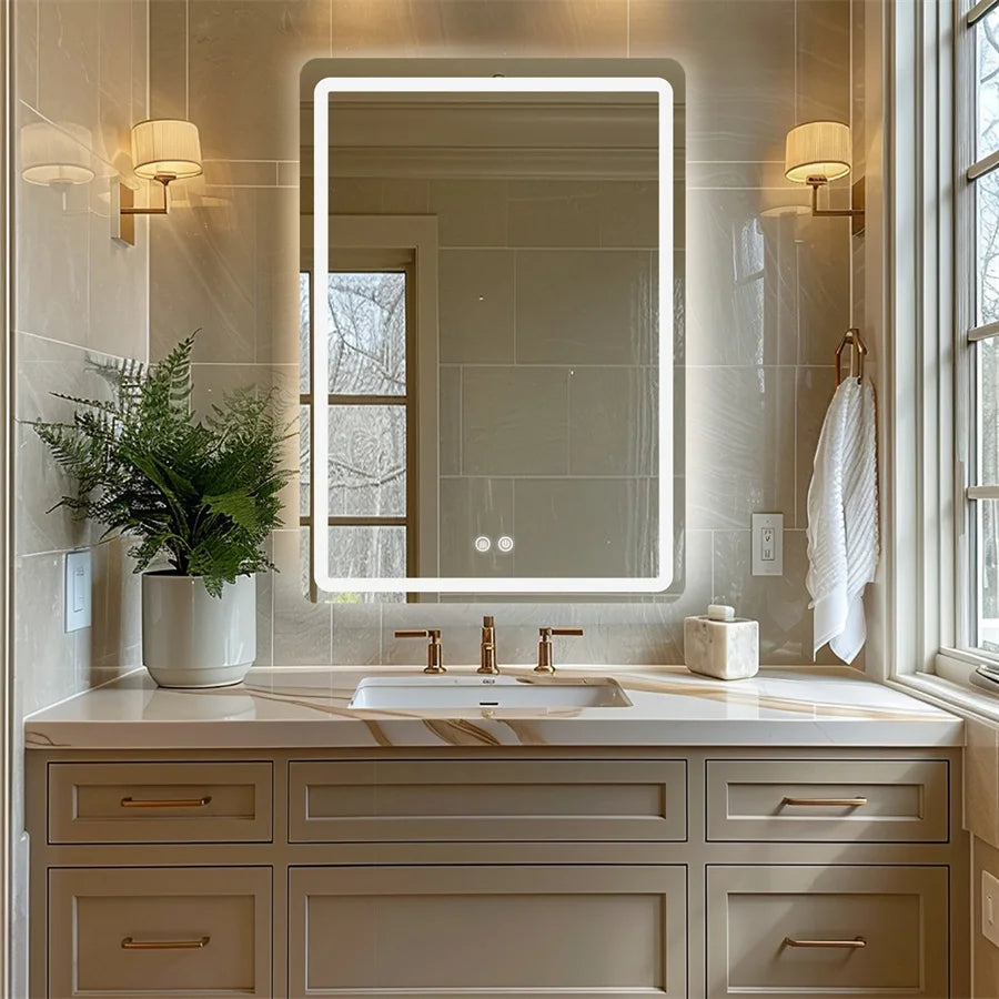 Wall-Mounted LED Bathroom Mirror – IP54 Waterproof, Touch Switch & Dimmable | 3 Sizes