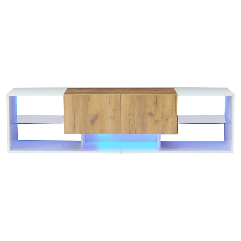 Ye TV Stand with 2 Drawers, LED Media Console Sideboard, 160 x 40 x 42cm, Wood & White, for 70 Inch TV