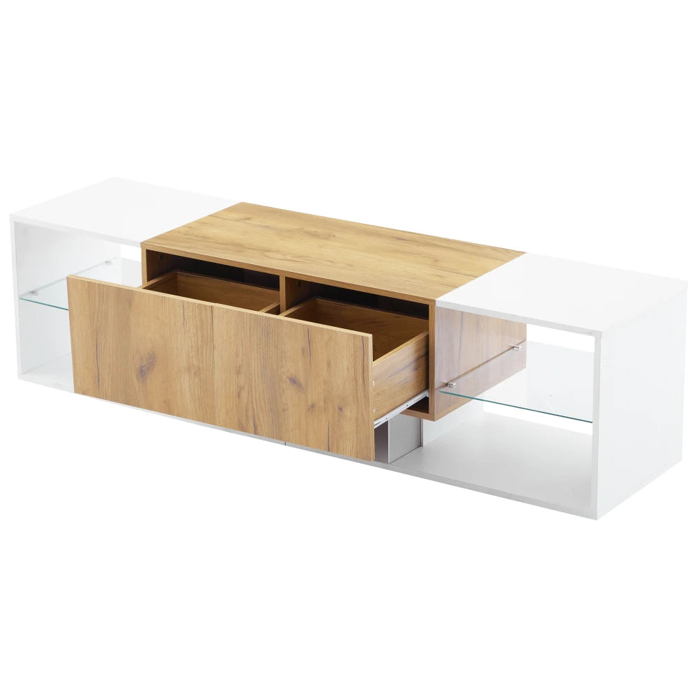 Ye TV Stand with 2 Drawers, LED Media Console Sideboard, 160 x 40 x 42cm, Wood & White, for 70 Inch TV