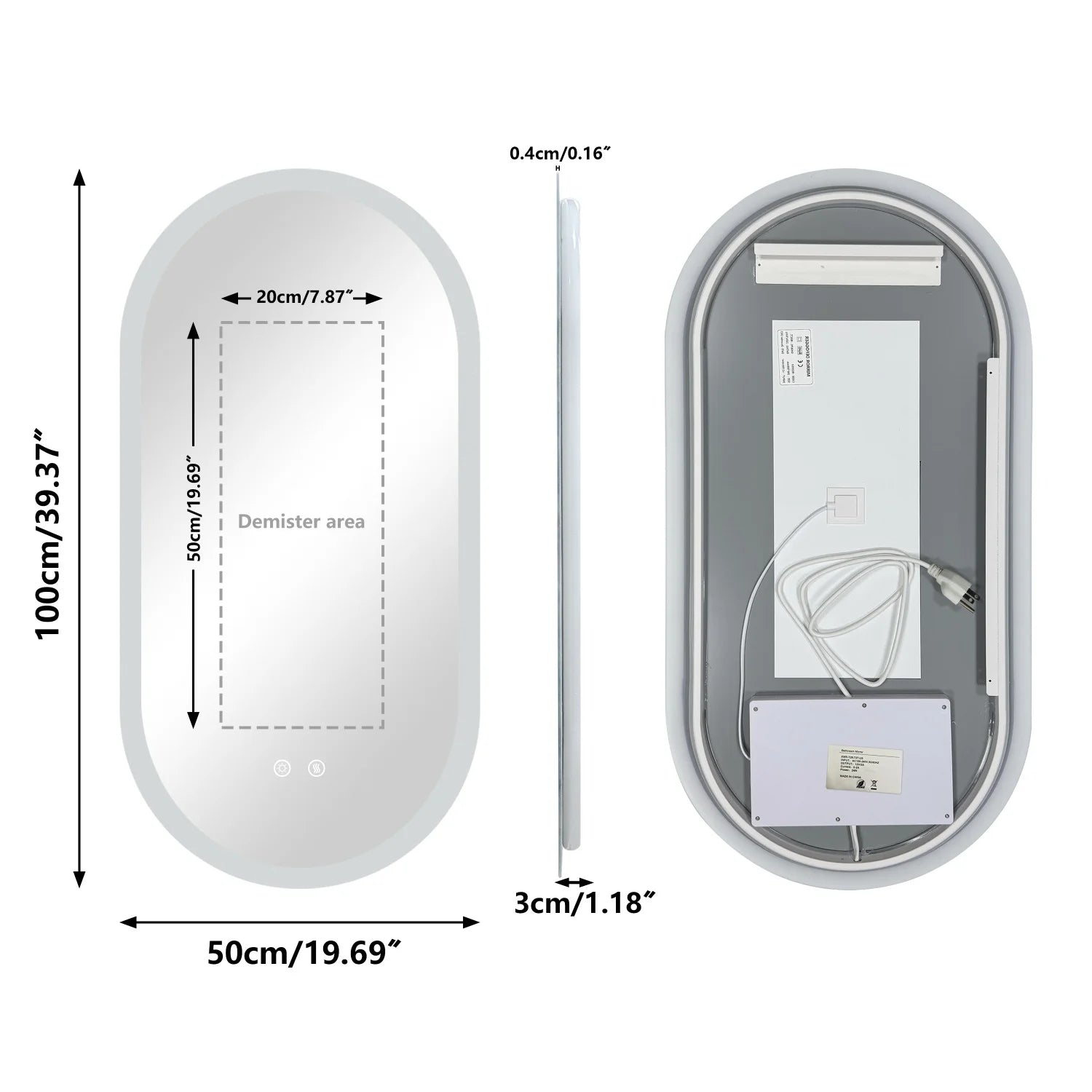 Oval LED Bathroom Mirror – Backlit, Anti-Fog & Touch Sensor | 3 Sizes