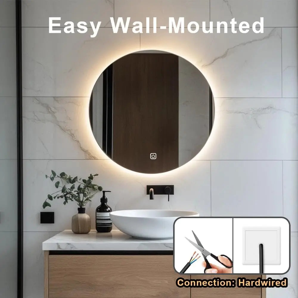 Round LED Bathroom Mirror 50cm | Backlit Vanity Mirror with Dimmable Lights