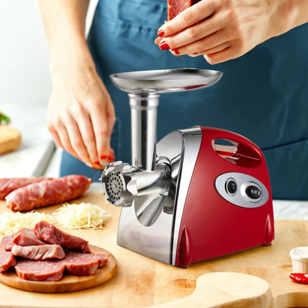 Electric Meat Grinder 2800W, 1–1.5kg/min, Stainless Steel Blade & 3 Grinding Plates, with Sausage Stuffer