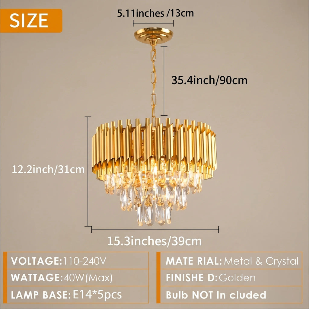 Modern Gold 3-Tier K9 Crystal Chandelier | 5-Light Luxury Ceiling Light