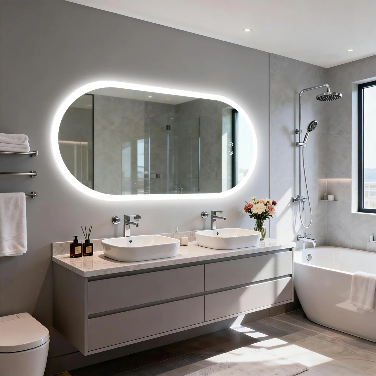 Oval LED Bathroom Mirror – Backlit, Anti-Fog & Touch Sensor | 3 Sizes