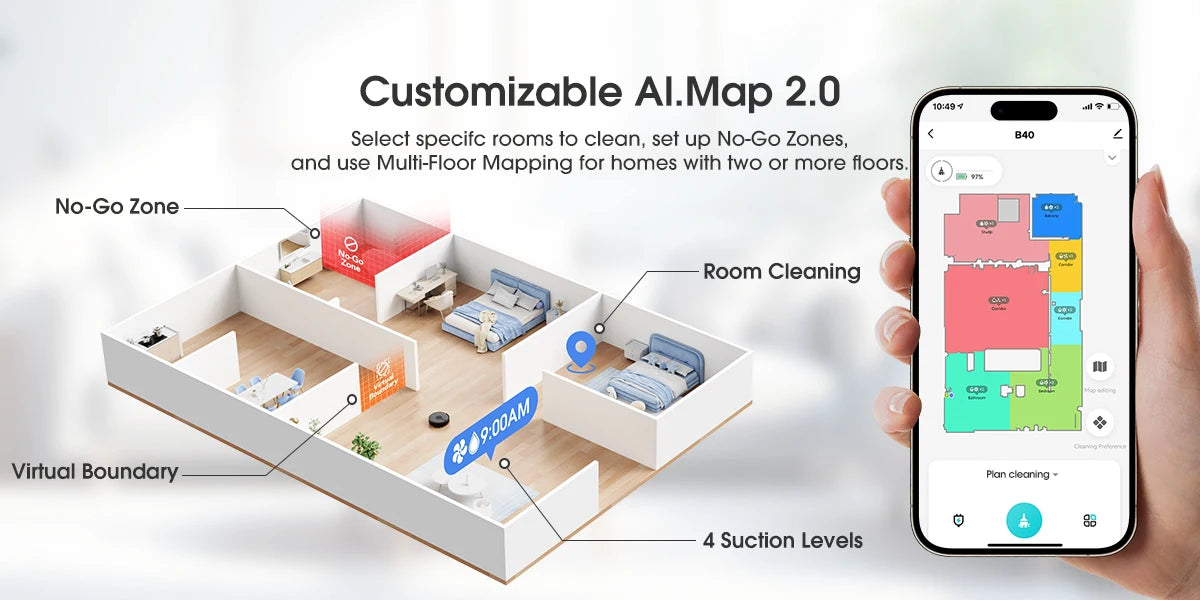 Lubluelu B40 Robot Vacuum & Mop | 7500Pa Suction, Smart Mapping, App Control