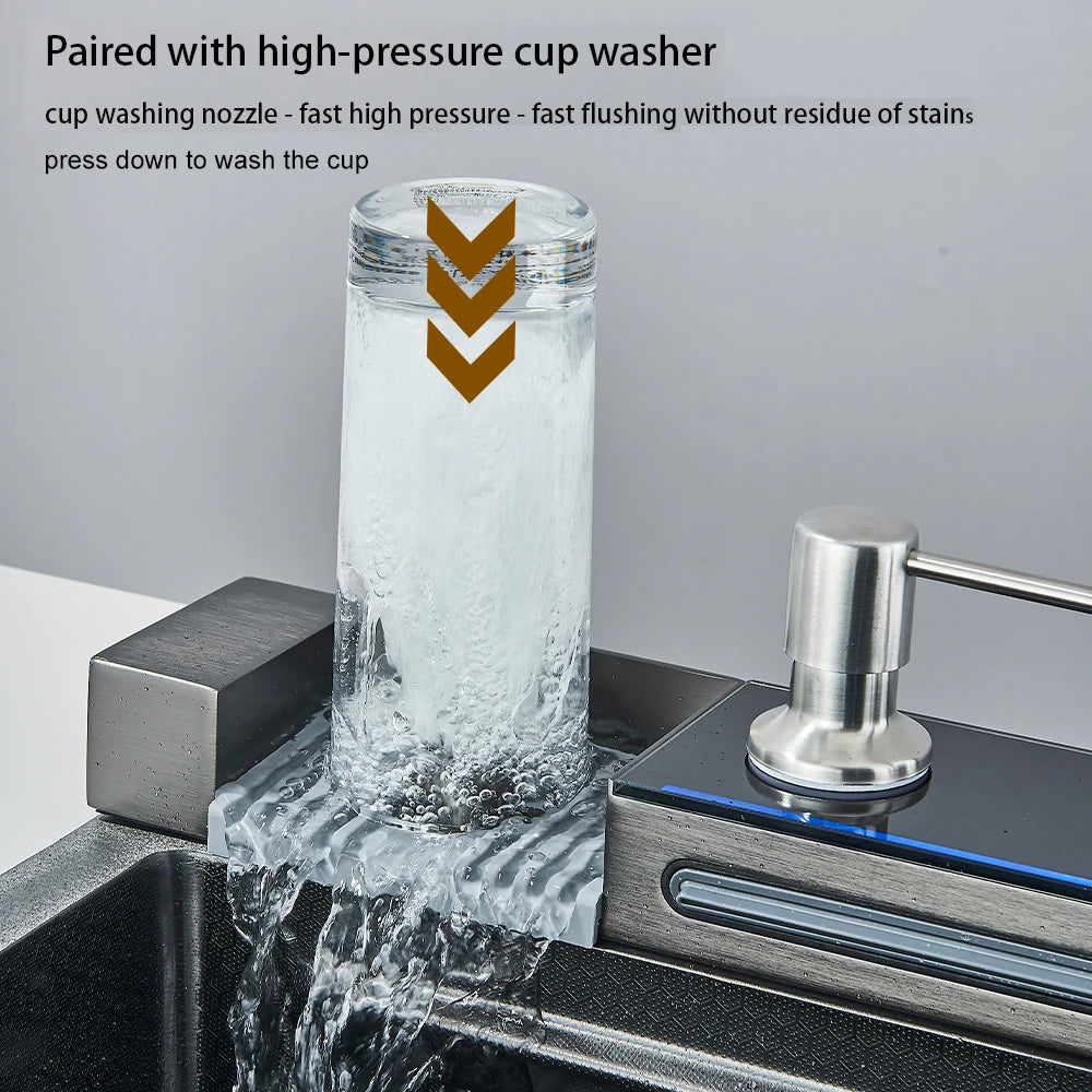 304 Stainless Steel Waterfall Kitchen Sink with Digital Display