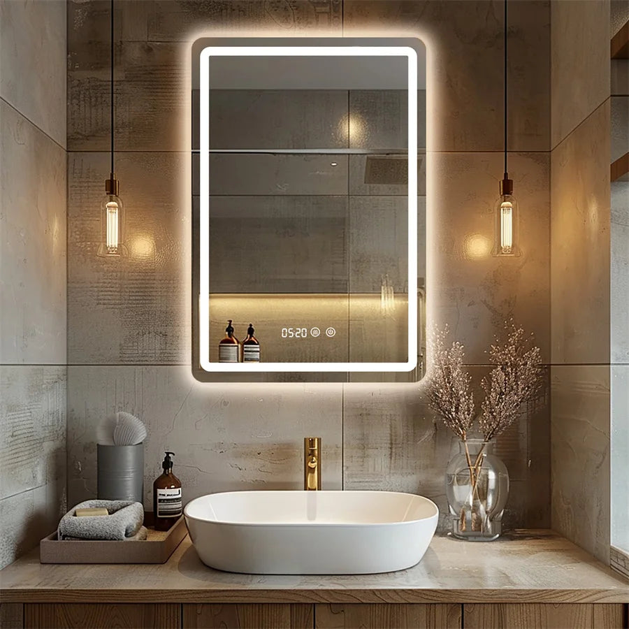 Wall-Mounted LED Bathroom Mirror – IP54 Waterproof, Touch Switch & Dimmable | 3 Sizes