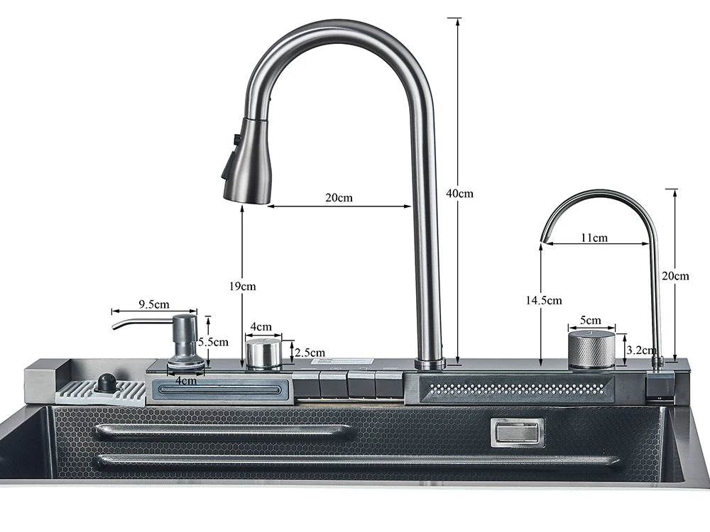 304 Stainless Steel Waterfall Kitchen Sink with Digital Display