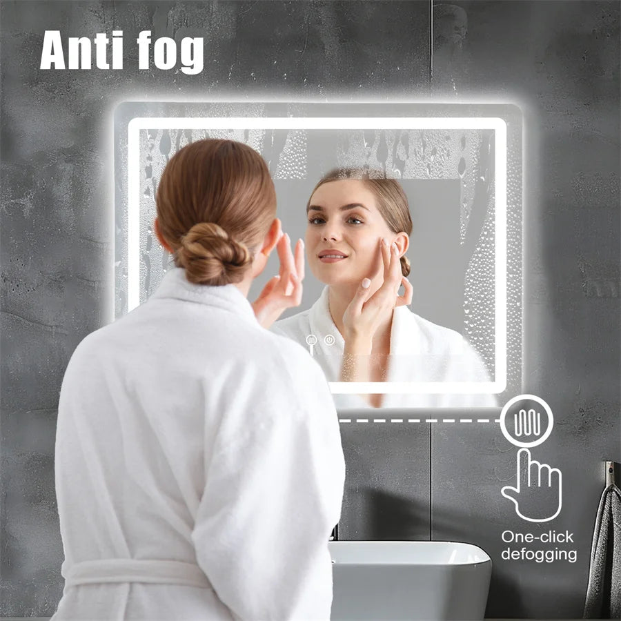 Wall-Mounted LED Bathroom Mirror – IP54 Waterproof, Touch Switch & Dimmable | 3 Sizes