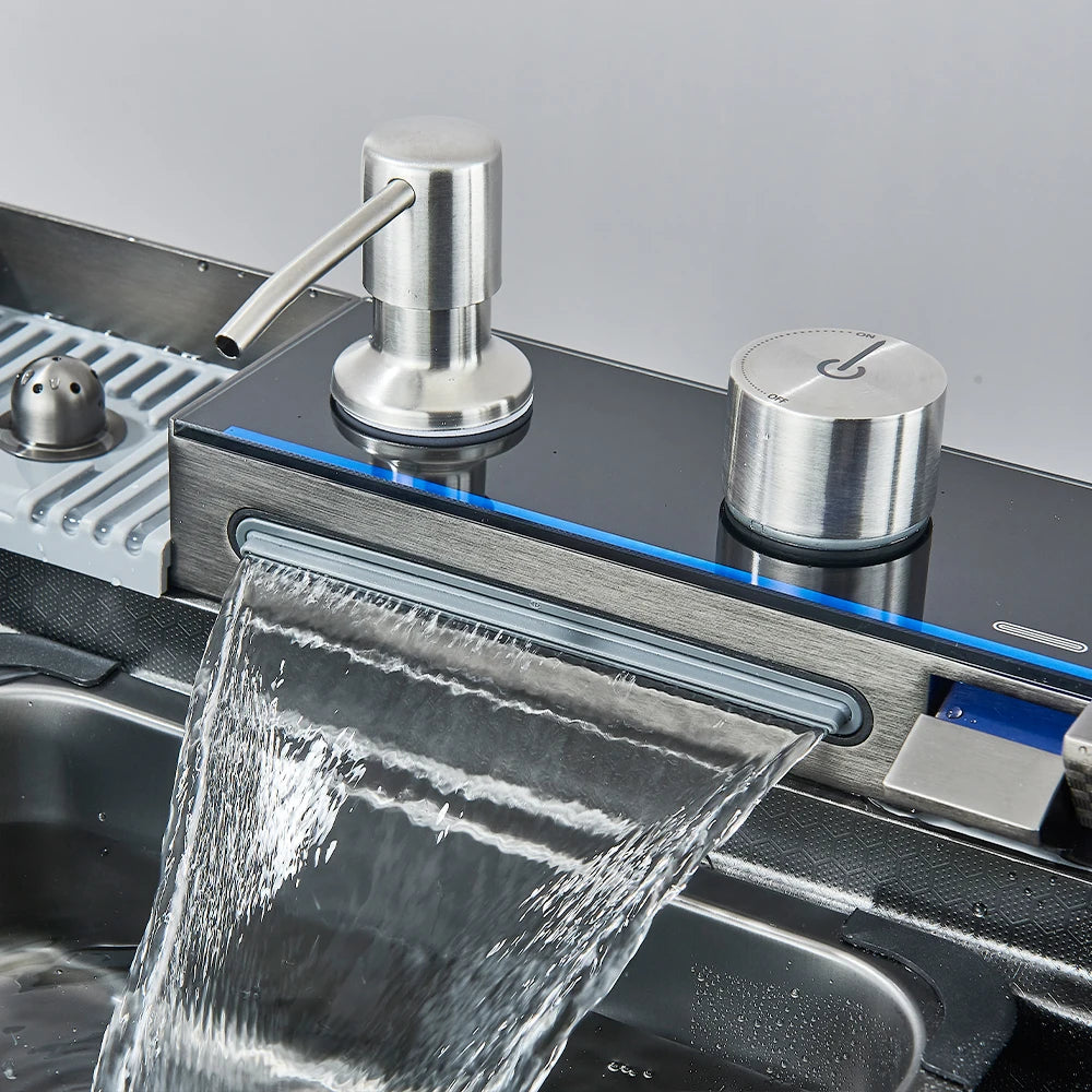 304 Stainless Steel Waterfall Kitchen Sink with Digital Display