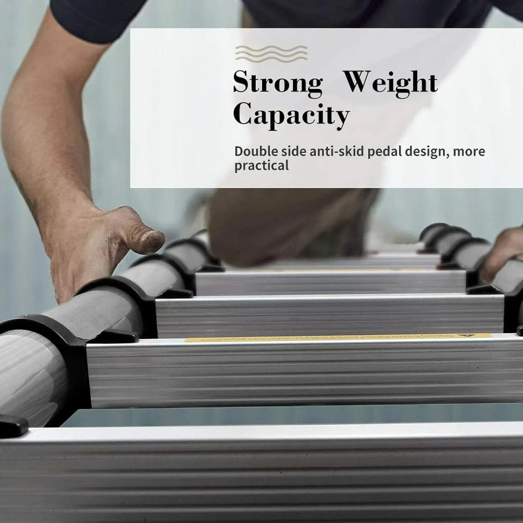 3.8m Aluminium Telescopic Ladder, Multi-Purpose A-Frame & Extension Ladder with Stabiliser Bar, 150kg, EN131