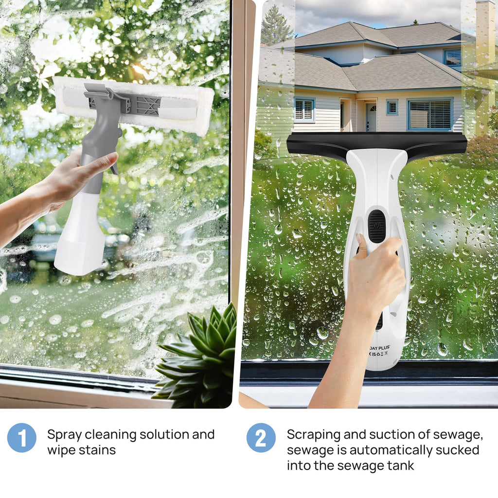 Cordless Rechargeable Window Vacuum Cleaner – 2-in-1 Squeegee & Microfibre Scrubber