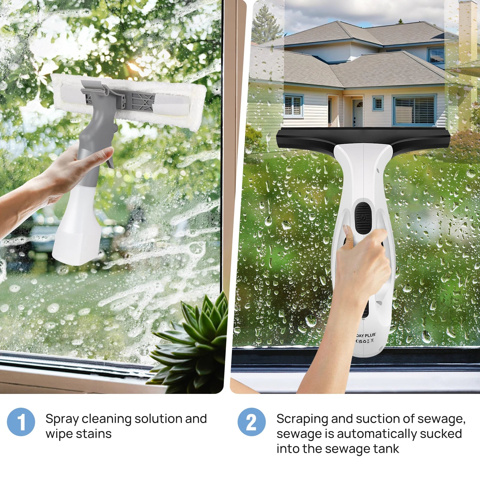Cordless Rechargeable Window Vacuum Cleaner – 2-in-1 Squeegee & Microfibre Scrubber