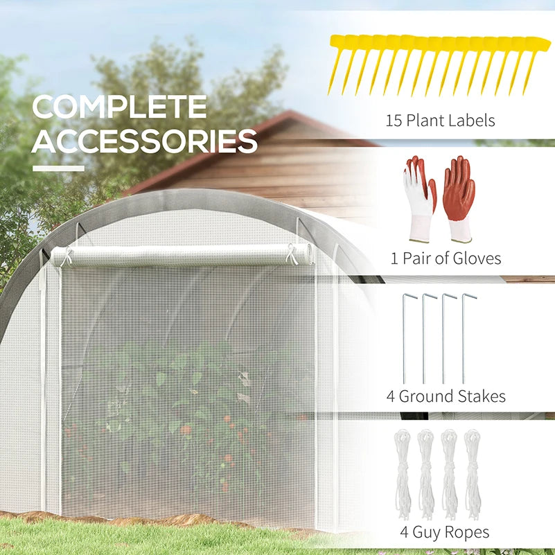 6x3m Polytunnel Greenhouse with Mesh Door & Windows
