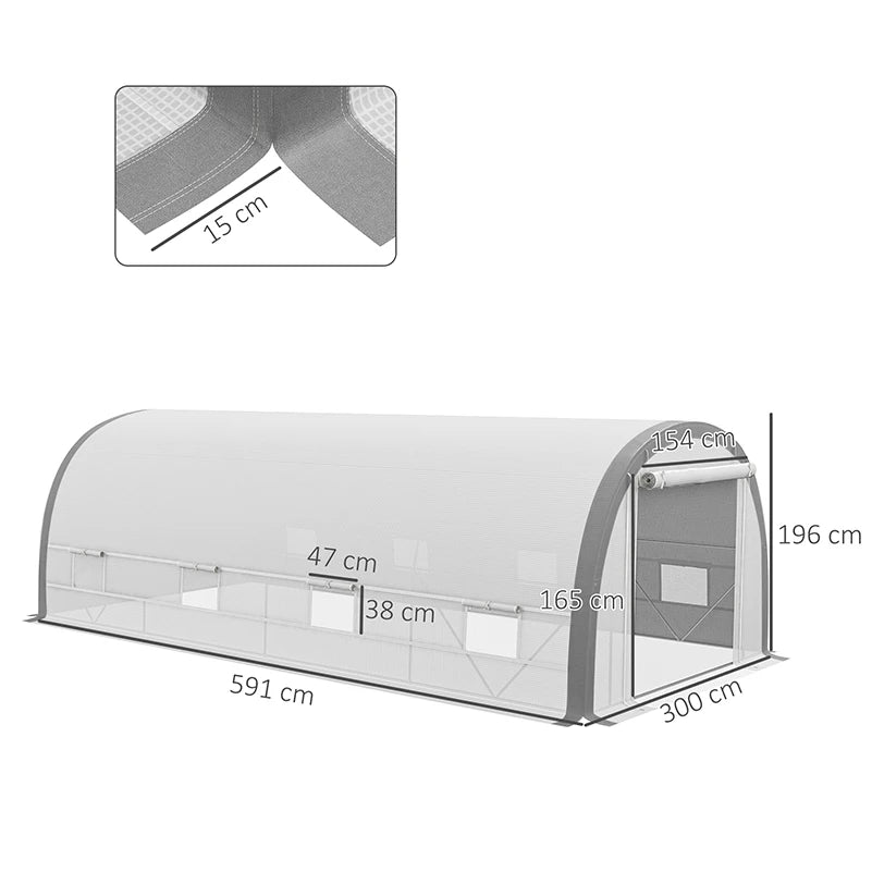 6x3m Polytunnel Greenhouse with Mesh Door & Windows