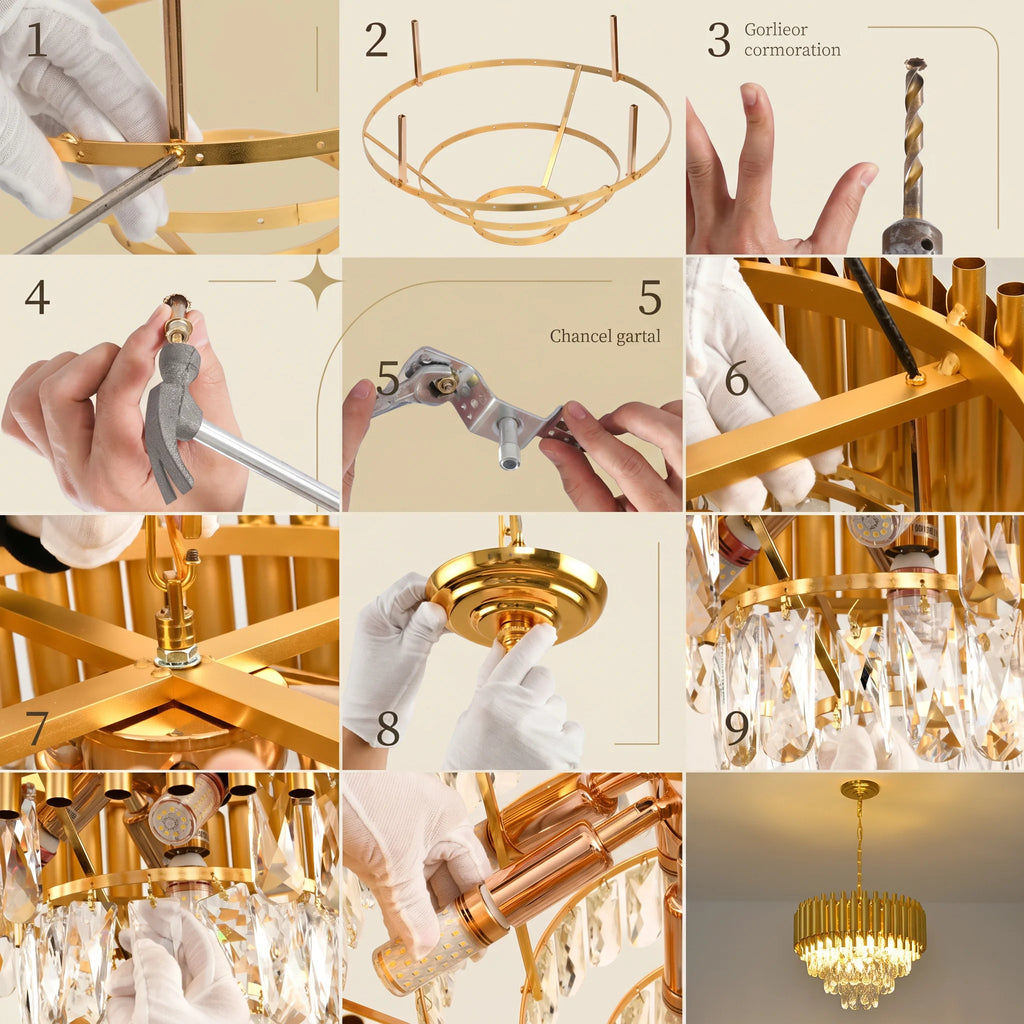 Modern Gold 3-Tier K9 Crystal Chandelier | 5-Light Luxury Ceiling Light